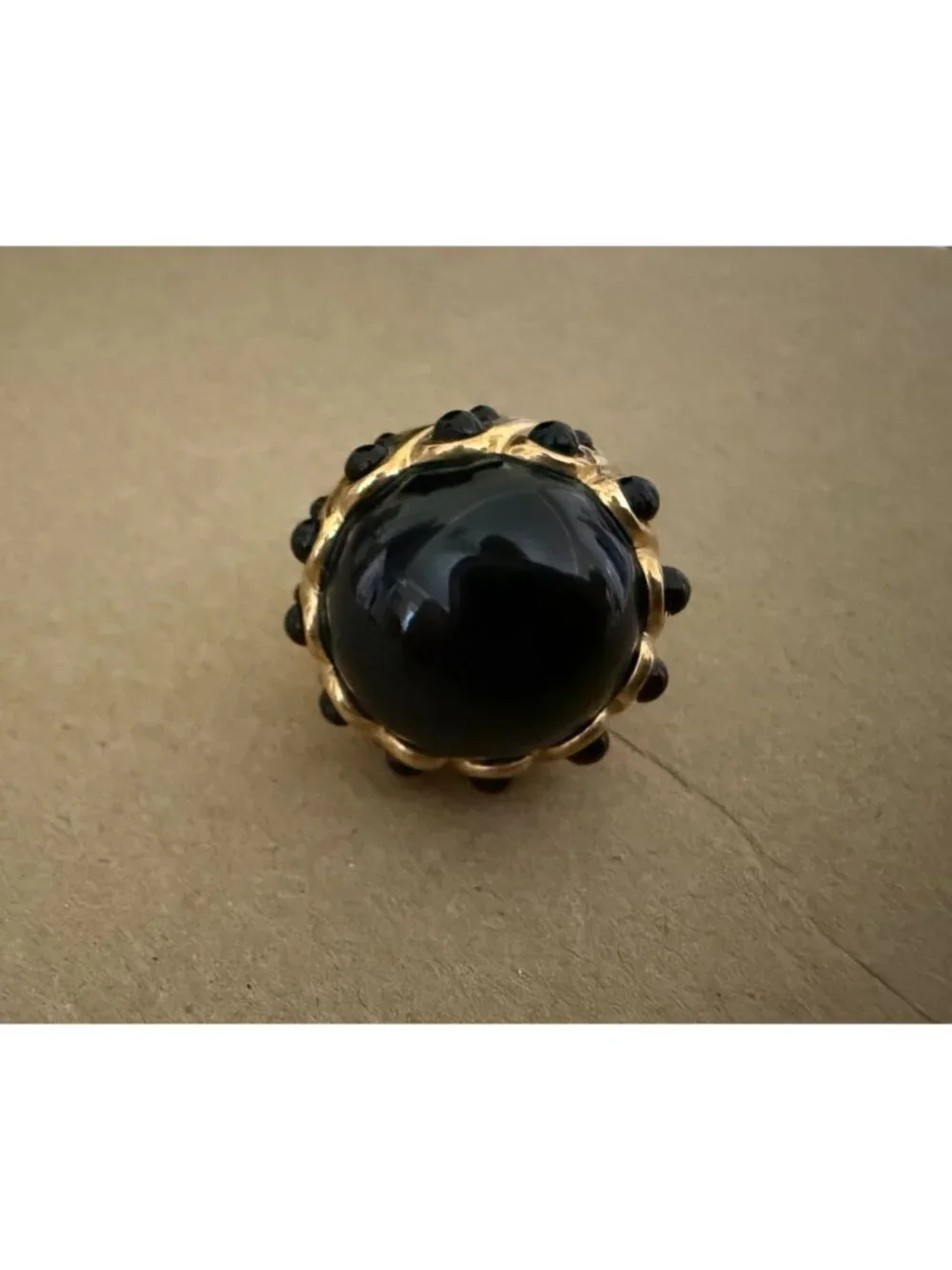 J Crew Adjustable Gold-Tone Ring Large Black Cabochon Statement Cocktail Sz 6-7